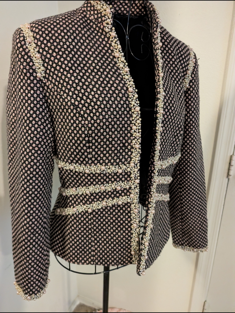 Spencer Jeremy Black & Pink Beaded Tweed Jacket